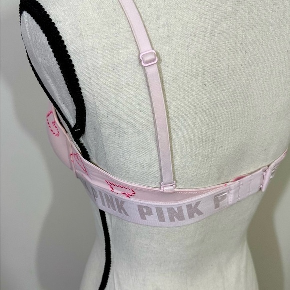 Victoria Secret sz 34C bra candy cane hearts soft pink wit red hearts - Picture 4 of 10